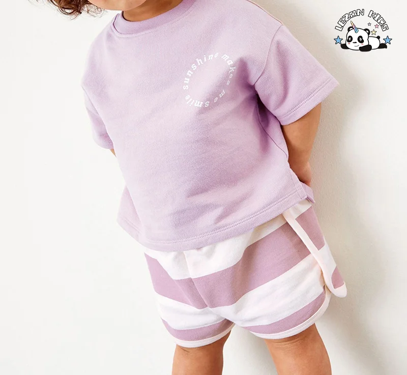 LEZONKIDS - New Design Summer Stripe Style Two Piece Short Sleeve Children Casual Girls Sets for  2-8T